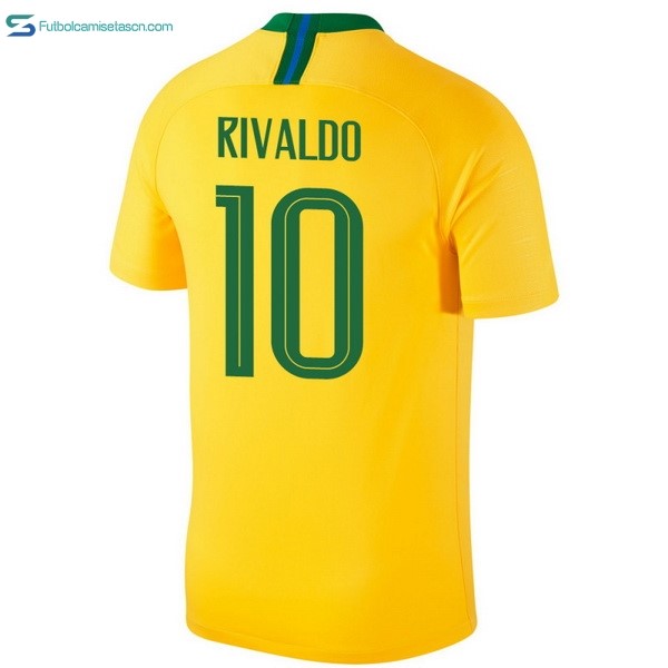 Camiseta Brasil 1ª Rivaldo 2018 Amarillo
